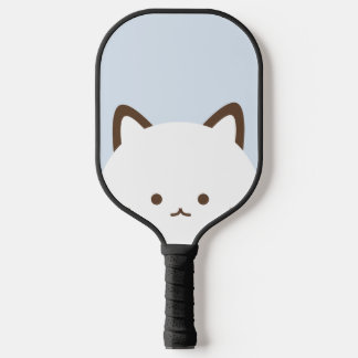 Palas De Pickleball Gato de cara linda con fondo azul pastel