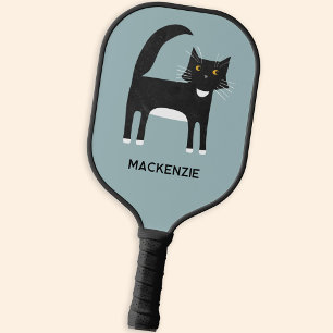 Palas De Pickleball Gato de esmoquín negro y blanco personalizado
