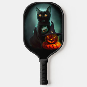 Palas De Pickleball Gato de vampiros y mago calabaza Halloween Surreal