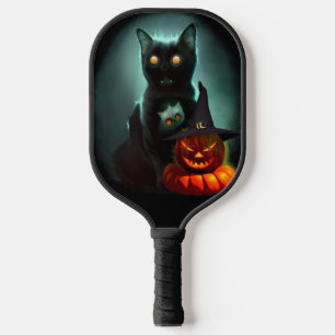 Palas De Pickleball Gato de vampiros y mago calabaza Halloween Surreal