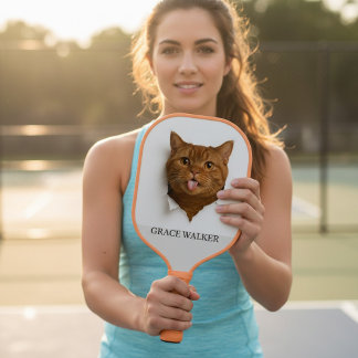 Palas De Pickleball Gato Joven Divertido "Blep" Nombre Personalizado