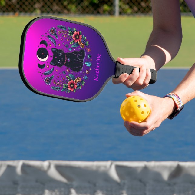 Palas De Pickleball Gato Negro Celestial Místico Rosa Púrpura (in situ)