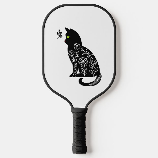 Palas De Pickleball Gato negro con ojos verdes (Anverso)