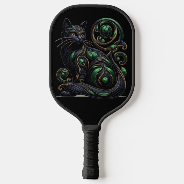 Palas De Pickleball Gato negro de Art Nouveau remo (Reverso )