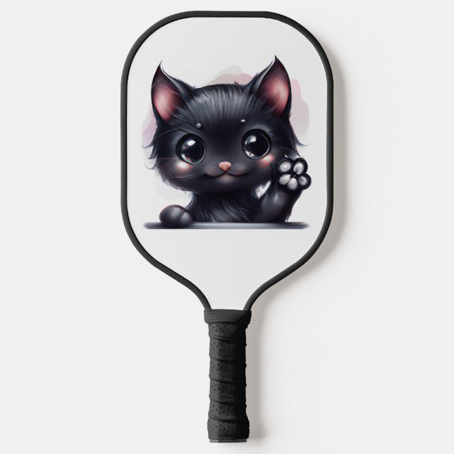 Palas De Pickleball Gato negro de Kawaii Adorable (Anverso)