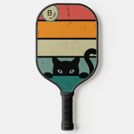 Palas De Pickleball Gato negro retro inicial personalizado
