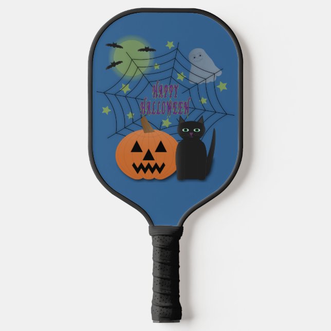 Palas De Pickleball Gato negro y calabaza no asusta Halloween (Anverso)