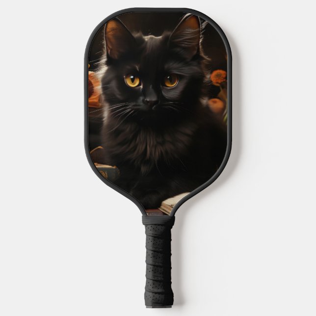 Palas De Pickleball Gato negro y flores (Anverso)