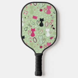 Palas De Pickleball Gatos de corazón verde de mediados del siglo