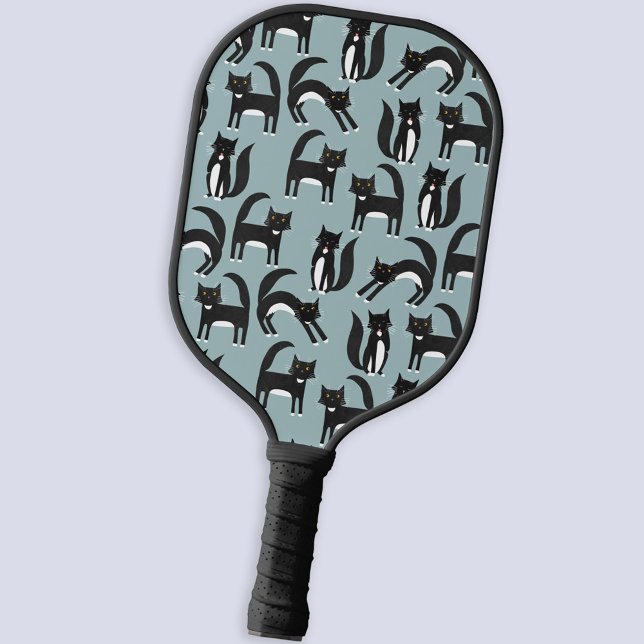 Palas De Pickleball Gatos de Tuxedo en blanco y negro (Black and white tuxedo cat pattern pickleball paddle for animal lovers)