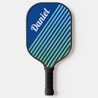 Palas De Pickleball Geo moderno con rayas verticales azules y personal