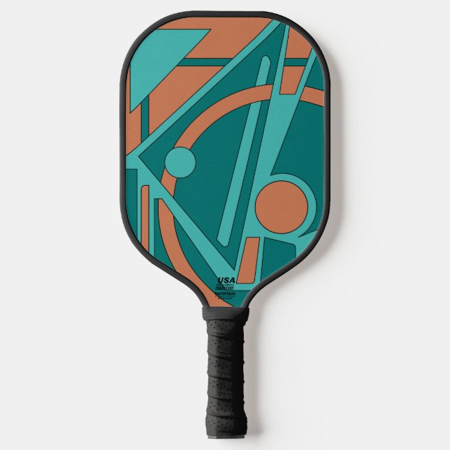 Palas De Pickleball Geometric Abstract in Teal and Coral (Anverso)
