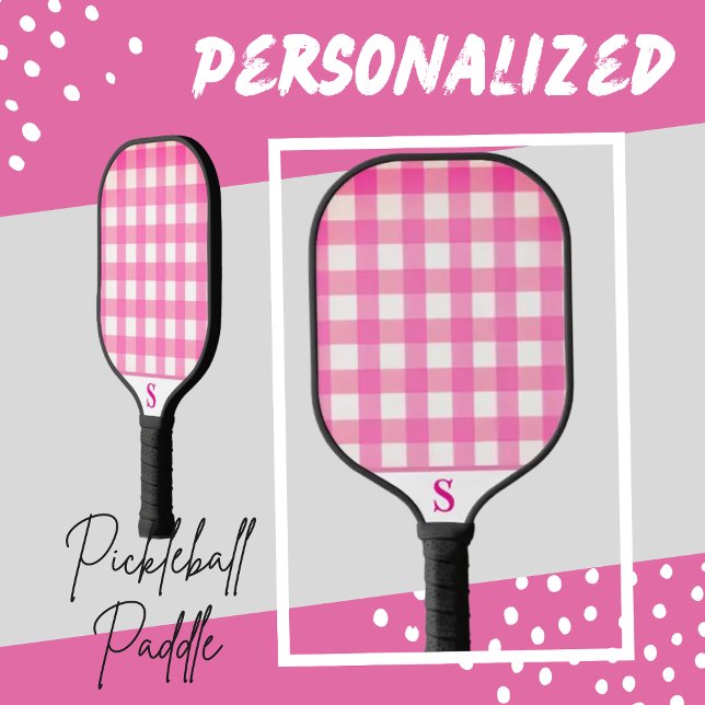 Palas De Pickleball Gingham personalizada simple en rosado (Subido por el creador)