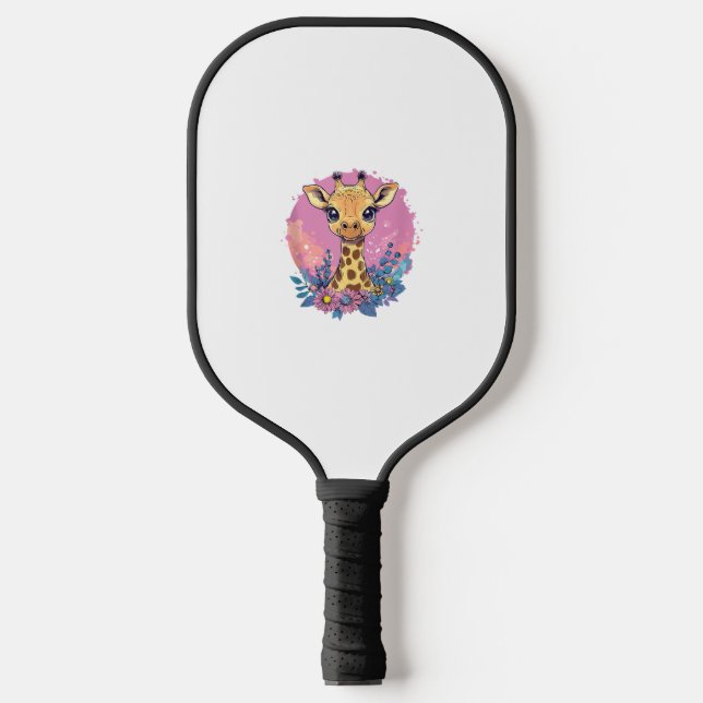 Palas De Pickleball Girafa Adorable Rodeada De Flores _2 (Anverso)
