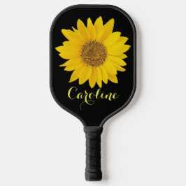 Palas De Pickleball Girasol amarillo en nombre personalizado negro