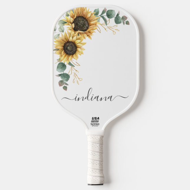 Palas De Pickleball Girasol Eucalipto Nombre de Letra Botánico (Anverso)