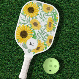 Palas De Pickleball Girasoles Monogramados Acuarela Elegante