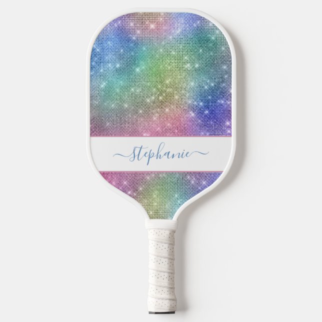 Palas De Pickleball Girly Glam, Purpurina de espuma arcoiris personali (Anverso)