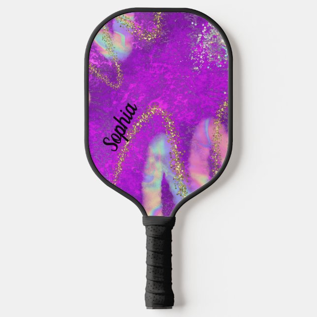 Palas De Pickleball Glam divertido espárrago morado y dorado (Anverso)