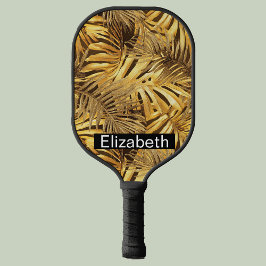 Palas De Pickleball Glam Gold Tropical Leaves Personalized