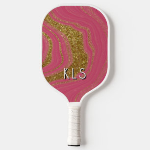 Palas De Pickleball Glam Pink Gold Purpurina Swirl Monograma