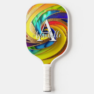 Palas De Pickleball Glam Rainbow Resumen monograma del pincel