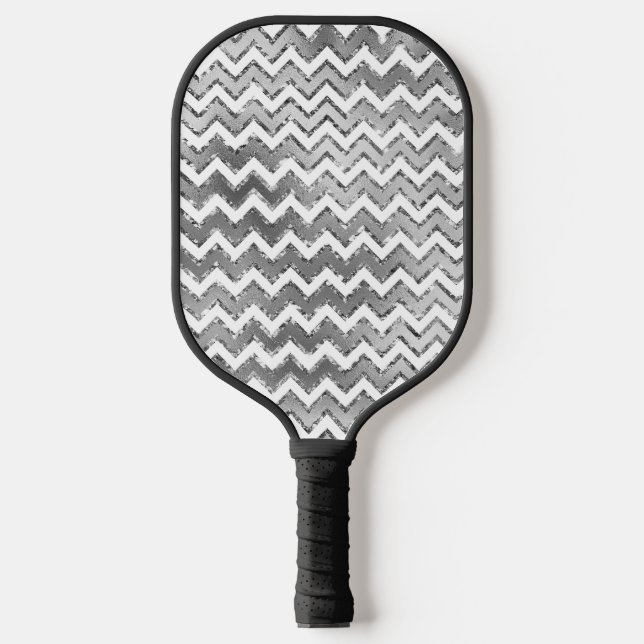 Palas De Pickleball Glam Silver White Gold Zigzag Stripes (Anverso)