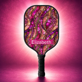Palas De Pickleball Glamuroso Abstracto Personalizado de Rosa y Dorado