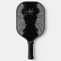 Glitter Gris Plateado Negro Monograma Moderno