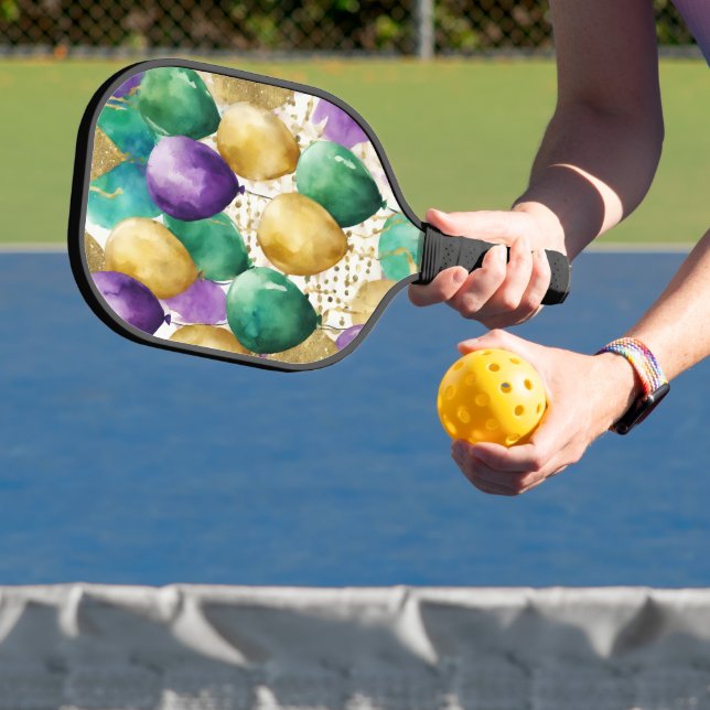 PALAS DE PICKLEBALL GLOBOS DE MARDI GRAS AMARILLO VERDE MORADO (in situ)