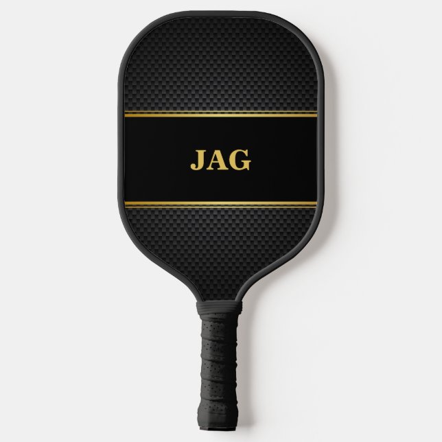Palas De Pickleball Gold Black Faux Carbon Monogram Pickleball Paddle (Reverso )