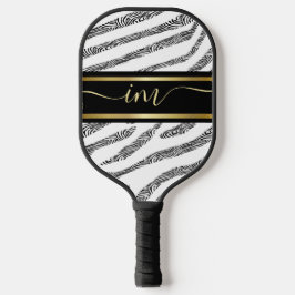 Palas De Pickleball Gold Monograma inicial y nombre cebra personalizad