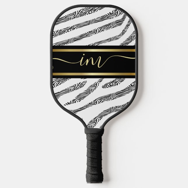 Palas De Pickleball Gold Monograma inicial y nombre cebra personalizad (Anverso)