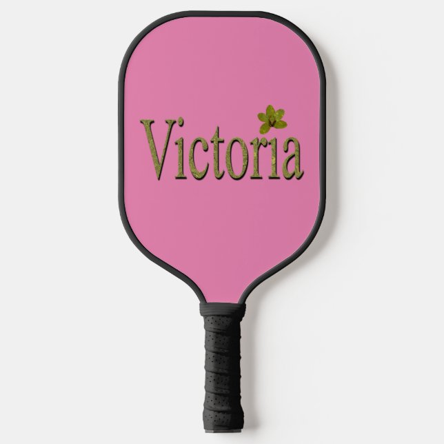 Palas De Pickleball Gold Victoria Nombre Hecho Con Orquídeas Doradas, (Anverso)