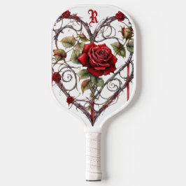 Palas De Pickleball Gothic Red Rose Heart Vine Artwork Vintage Elegant