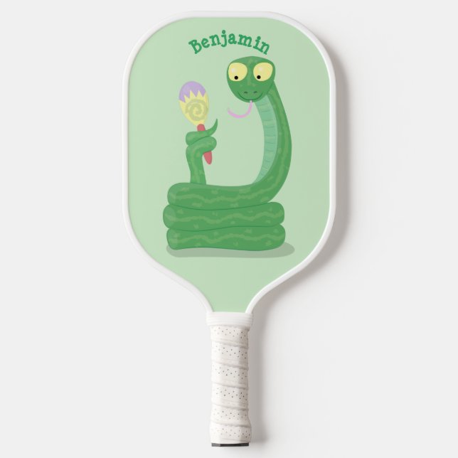 Palas De Pickleball Graciosa serpiente verde con maraca personalizado (Anverso)