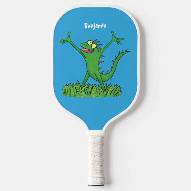 Palas De Pickleball Gracioso lagarto de iguana con sonrisa verde (Anverso)