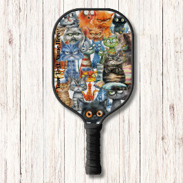 Palas De Pickleball Gracioso Quirky Medio Gatos Monograma Moderno