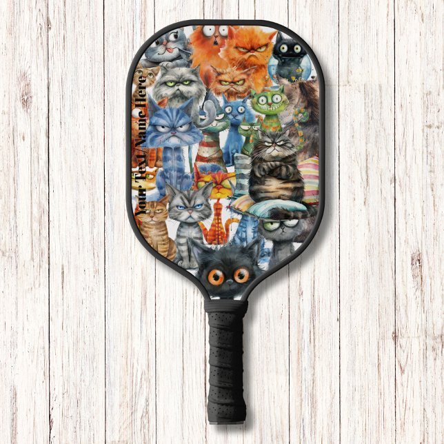 Palas De Pickleball Gracioso Quirky Medio Gatos Monograma Moderno (Subido por el creador)