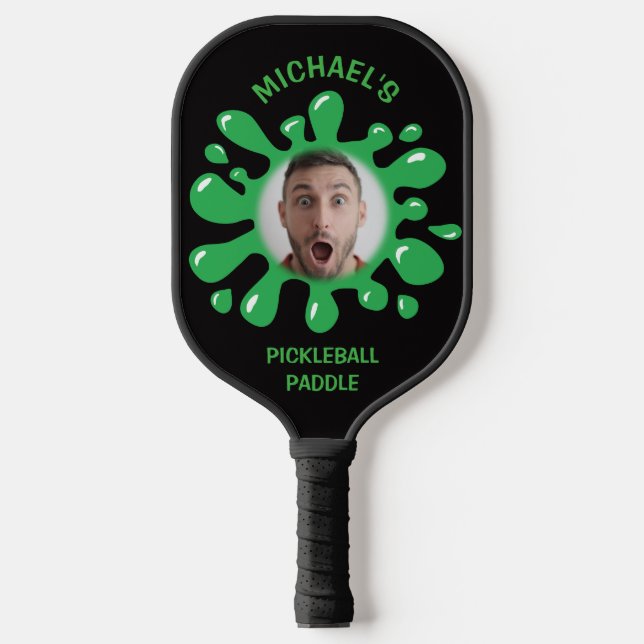 Palas De Pickleball Gracioso Splatter Squish Green Goo Custom Name Pho (Anverso)