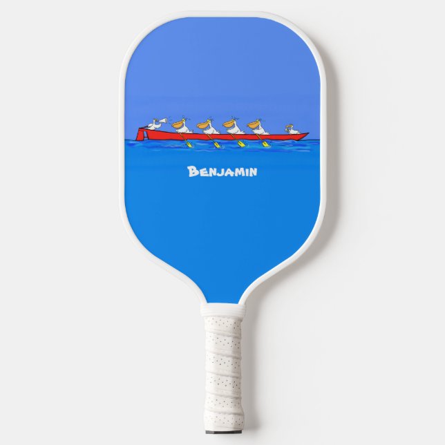 Palas De Pickleball Graciosos pelícanos remando ilustracion personaliz (Anverso)