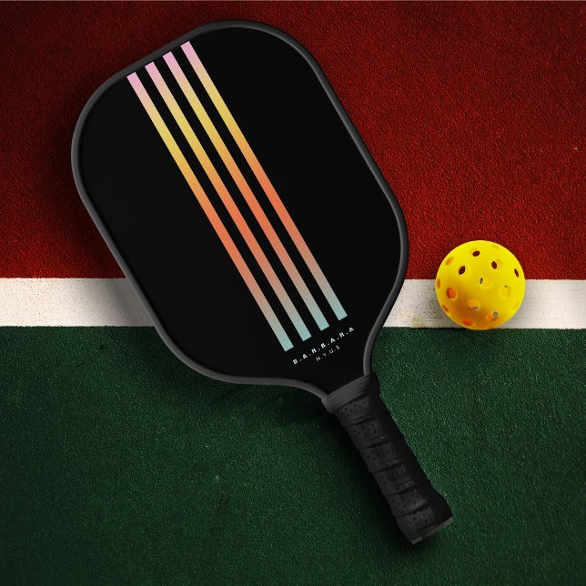 Palas De Pickleball Gradiente Moderno de Rayas Jugador de Pickleball V (Modern Gradient Stripes Custom Name Summer Orange Pickleball Paddle
)
