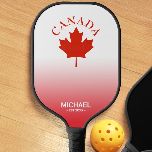 Palas De Pickleball Gradiente Ombre de bandera canadiense rojo y blanc (red and white ombre Canada Canadian flag maple leaf pickleball paddle)