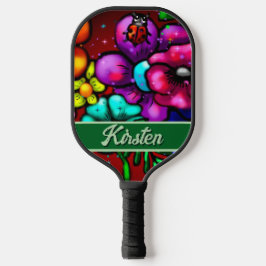 Palas De Pickleball Graffiti Style Flowers & Ladybug Personalized