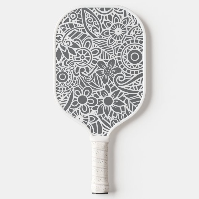 Palas De Pickleball Gray & White Abstract Floral Tropical Hawaiian (Anverso)
