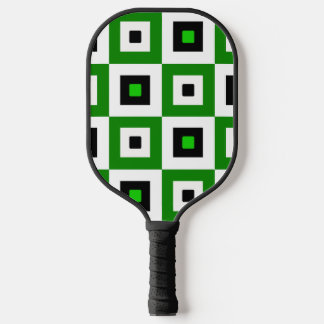 Palas De Pickleball Green Black White Checkered Squares Pattern
