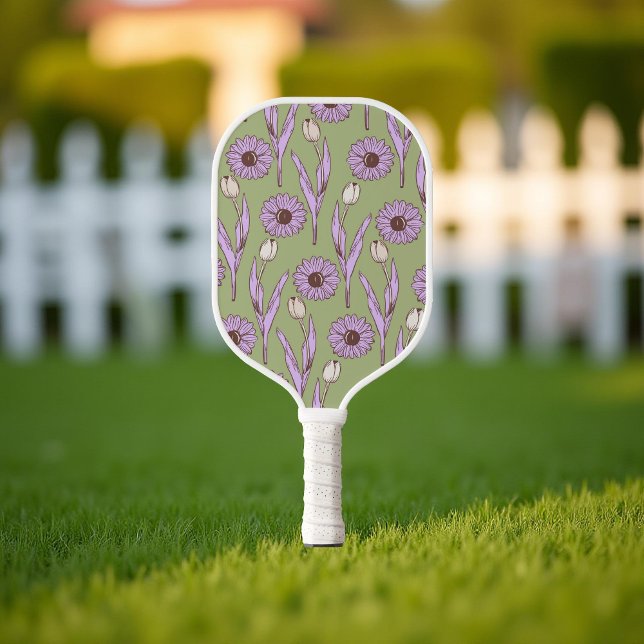 Palas De Pickleball Green Purple Retro Y2K Funky Hippie Flower Pattern (Subido por el creador)