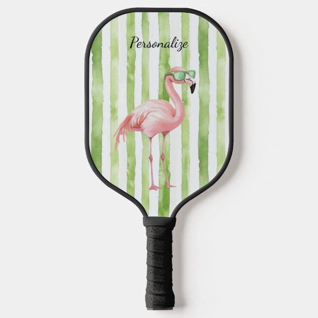 Palas De Pickleball Green White Strips Pink Flamingo Beach (Anverso)