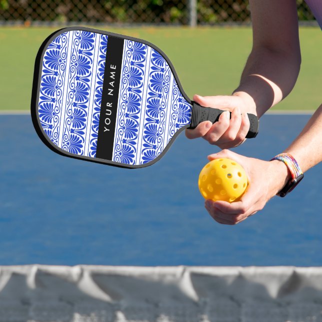 Palas De Pickleball Griego Fret Arabesque Blue, Tu Nombre, Personaliza (in situ)