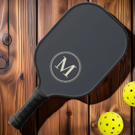Palas De Pickleball Gris mediterráneo sólido monograma de mediados de 